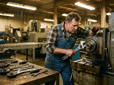 Hoe ziet een loopbaan in de technische dienst eruit? Onderhoudstechnicus onderzoekt industriële machines met gereedschap op werkbank in fabriek