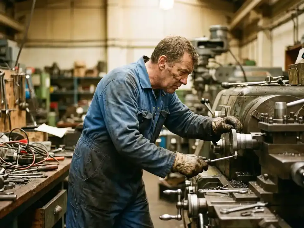 Waarom kiezen steeds meer mensen voor de technische dienst? Ervaren technicus past precisiemachines aan in industriële werkplaats met professionele gereedschappen